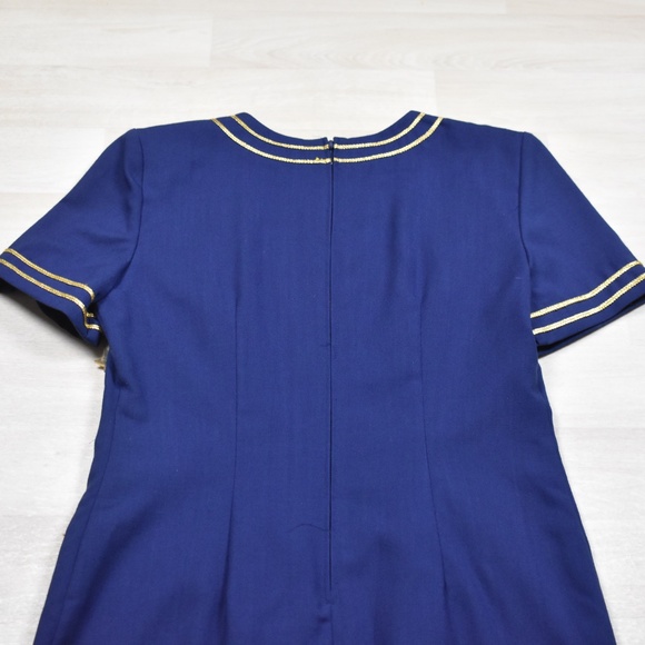 80s Jessica Howard LSheath Dress Navy Blue Gold Stars Americana 14 VTG - Picture 4 of 8